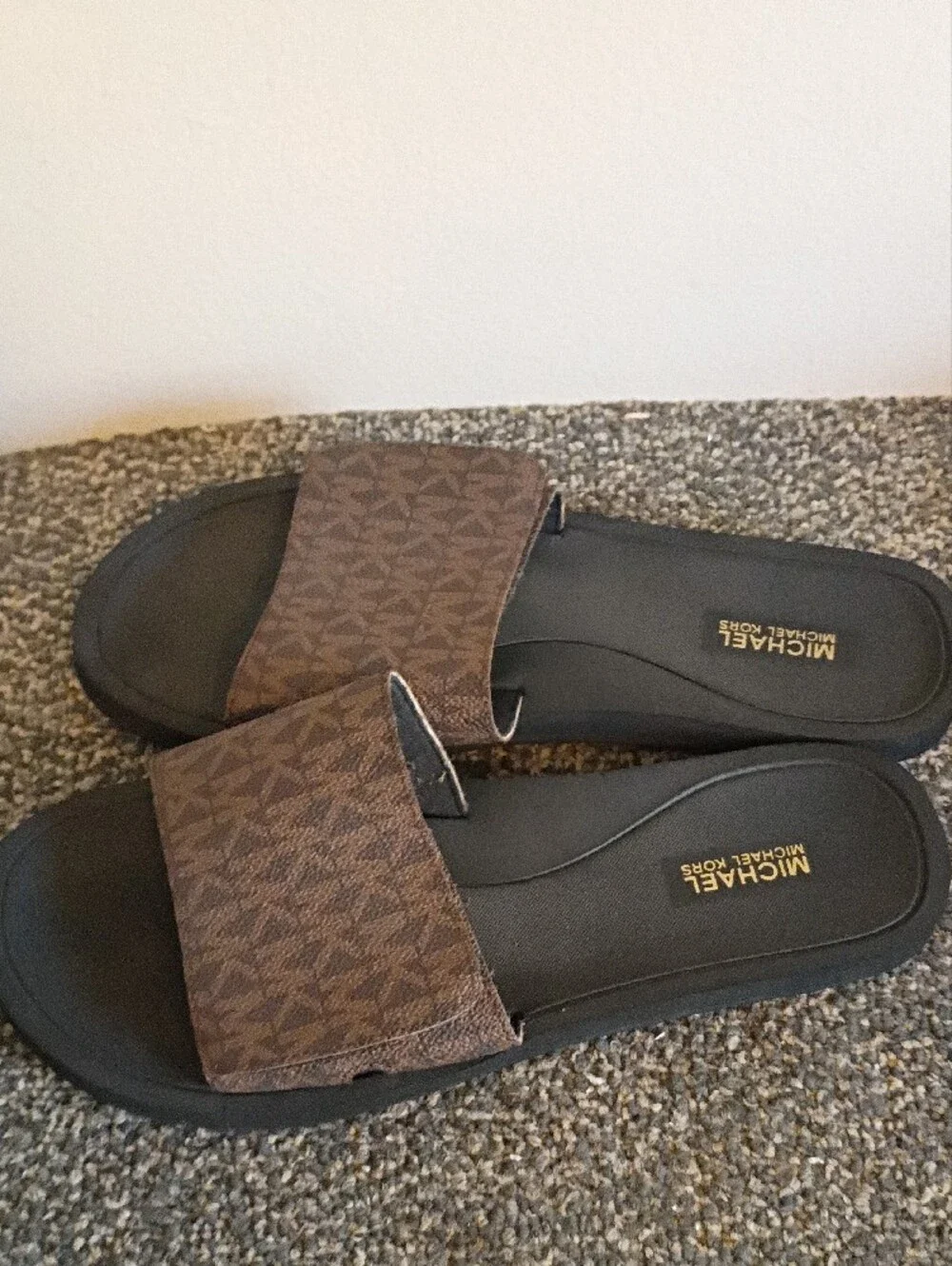 Michael Kors Brown Logo Monogram Slide Sandals